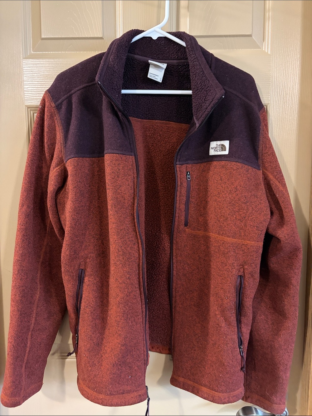 The North Face Men's Two-Tone Rust & Deep Burgundy Fleece Jacket